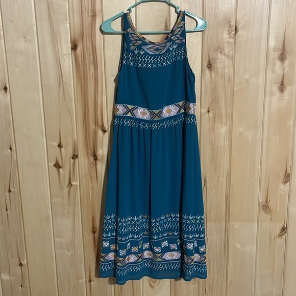 Sundance Teal Embroidered Minos Midi Dress Size 8 - Picture 5 of 7